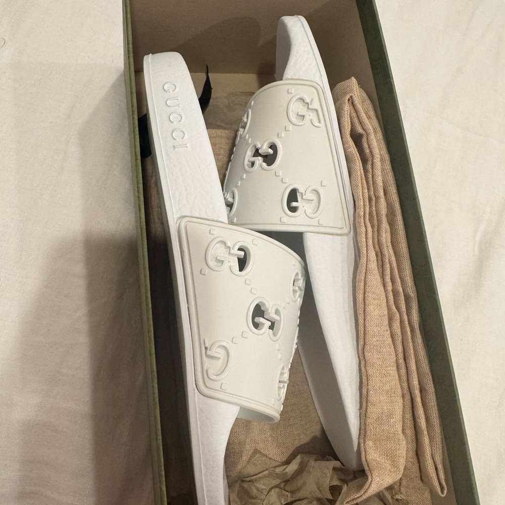 Gucci White Slide Sandals